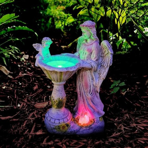 Solar Garden Statue Outdoor Décor, Angel Garden Figurine with Color Changing Lig